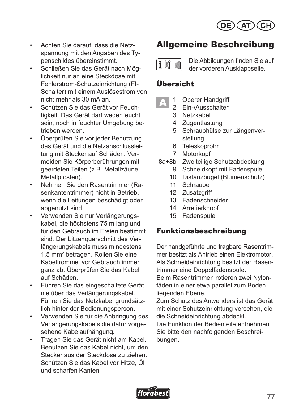 Allgemeine beschreibung, De at ch | Florabest FRT 450 A1 User Manual | Page 77 / 90