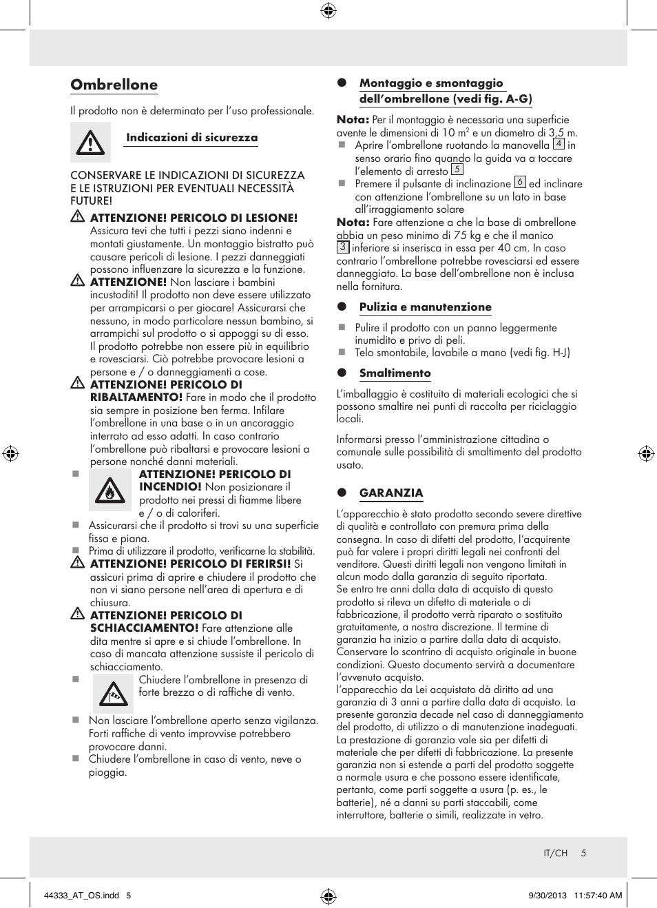 Ombrellone | Florabest Z31840 User Manual | Page 5 / 9
