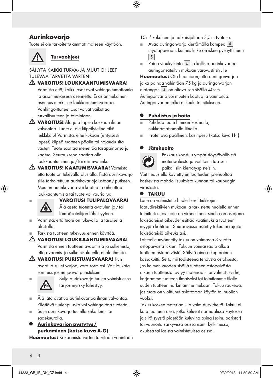 Aurinkovarjo | Florabest Z31840 User Manual | Page 4 / 13