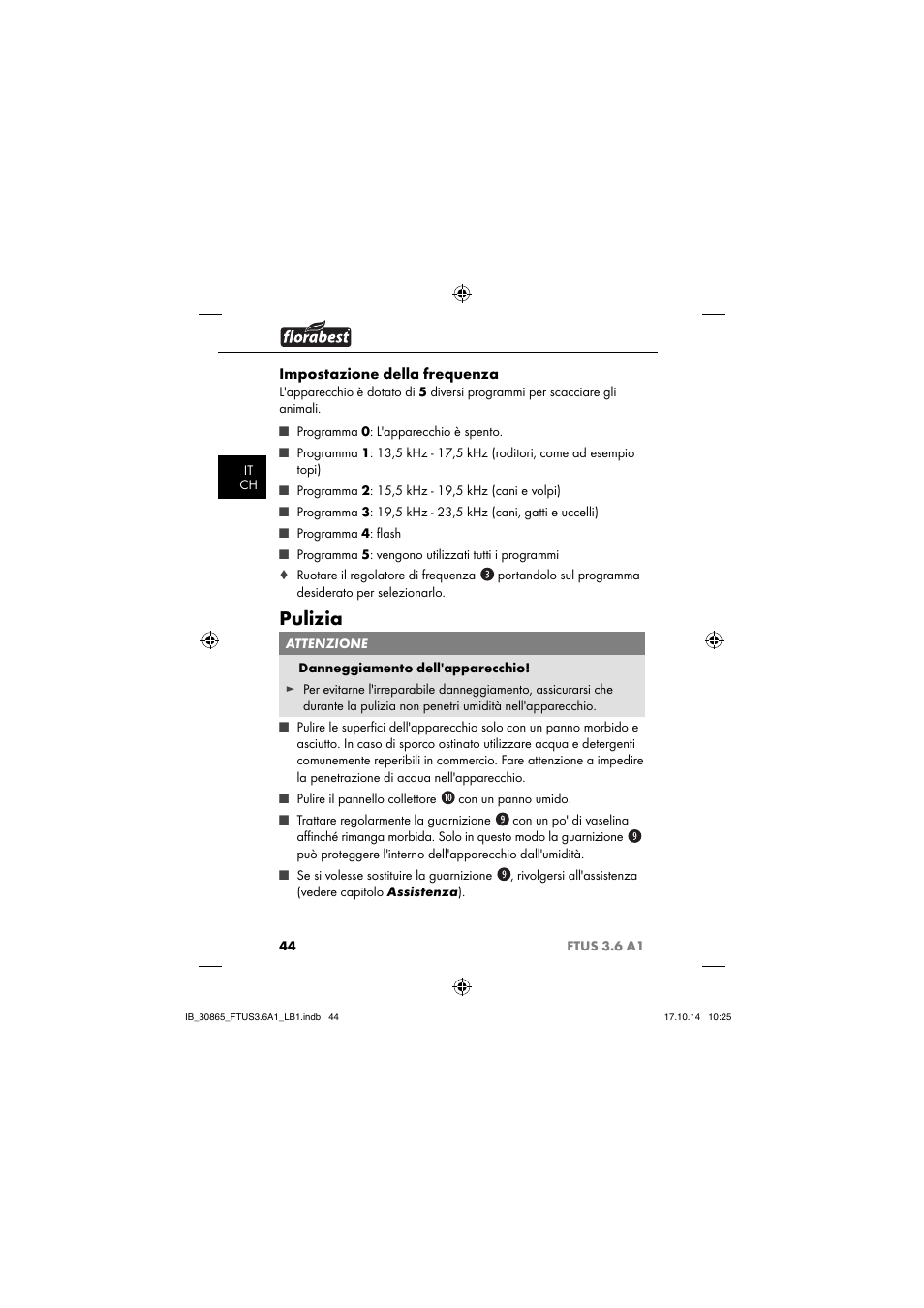 Pulizia | Florabest FTUS 3.6 A1 User Manual | Page 47 / 66