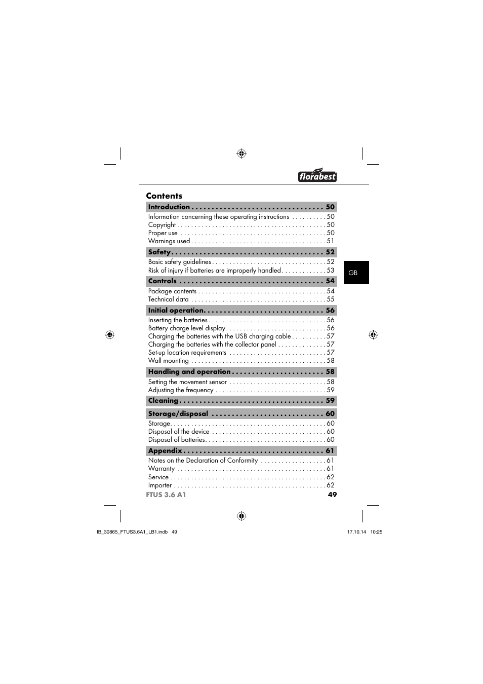 Florabest FTUS 3.6 A1 User Manual | Page 52 / 66