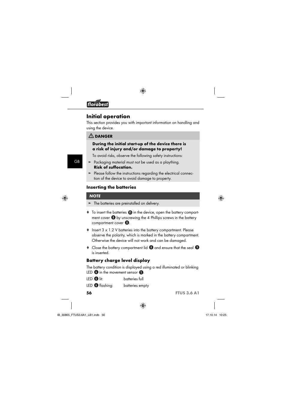 Initial operation | Florabest FTUS 3.6 A1 User Manual | Page 59 / 66