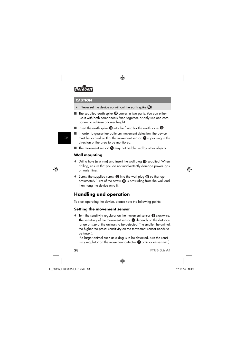 Handling and operation | Florabest FTUS 3.6 A1 User Manual | Page 61 / 66