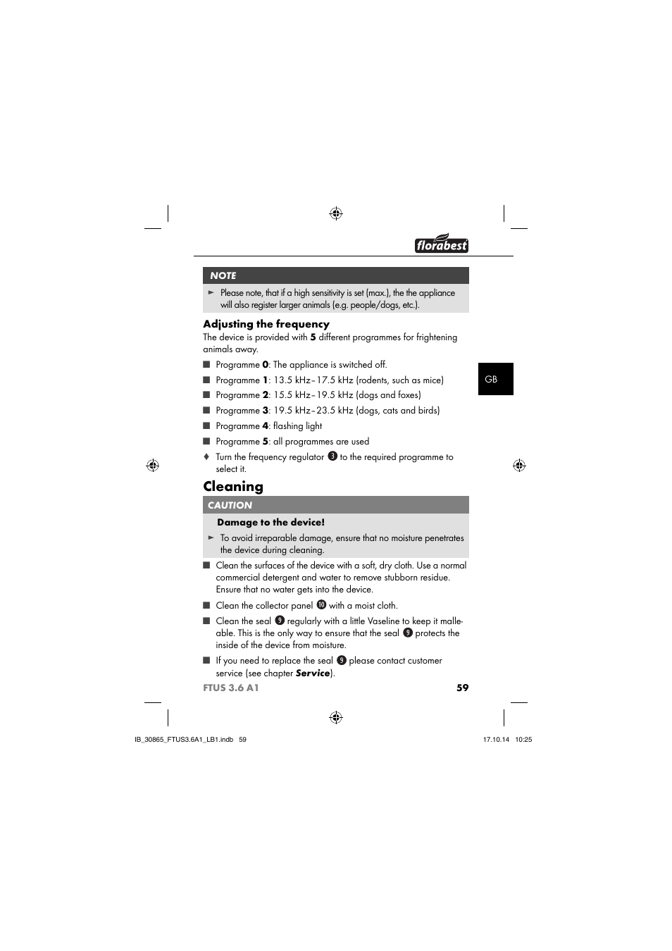 Cleaning | Florabest FTUS 3.6 A1 User Manual | Page 62 / 66