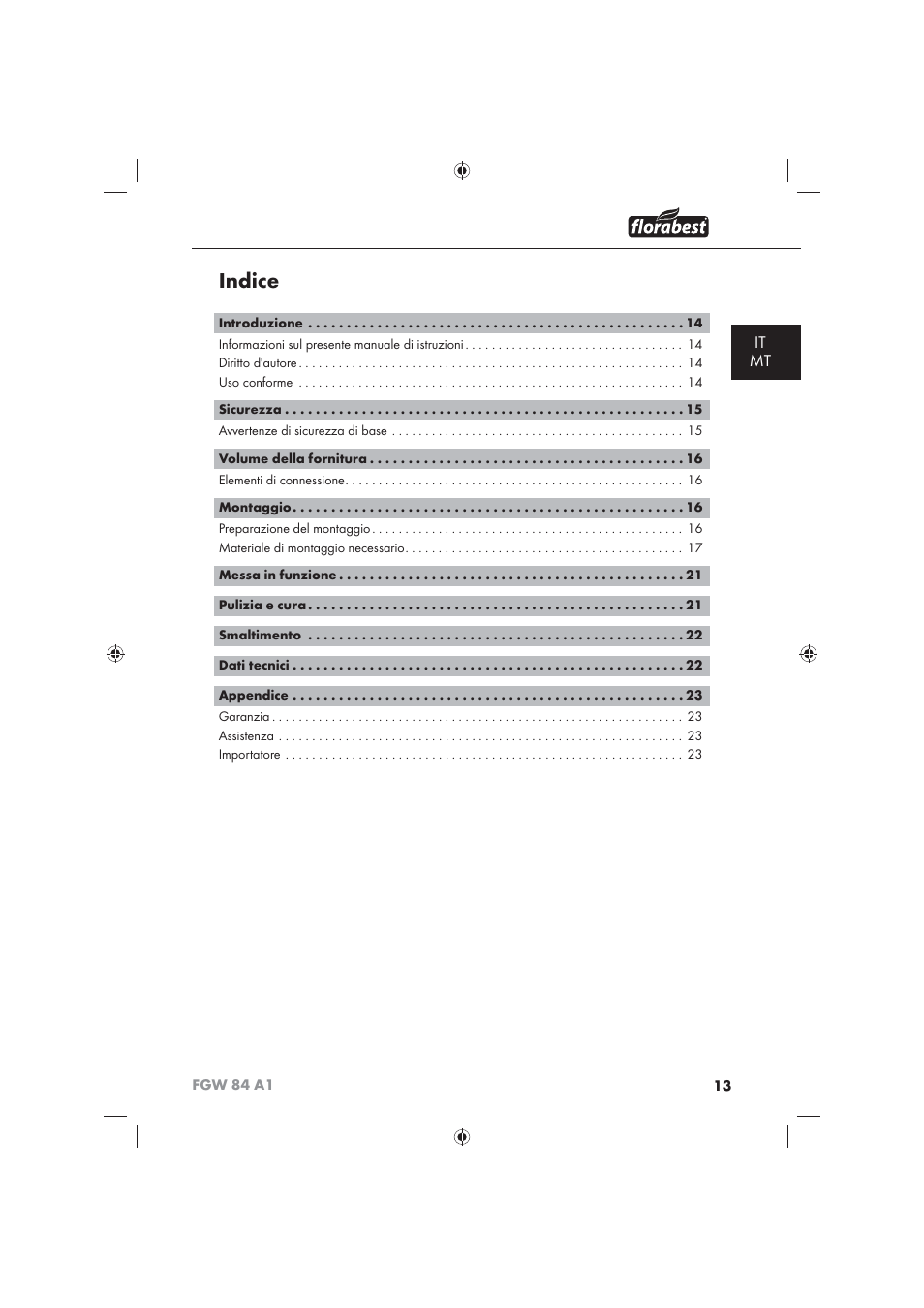 Indice, It mt | Florabest FGW 84 A1 User Manual | Page 15 / 62