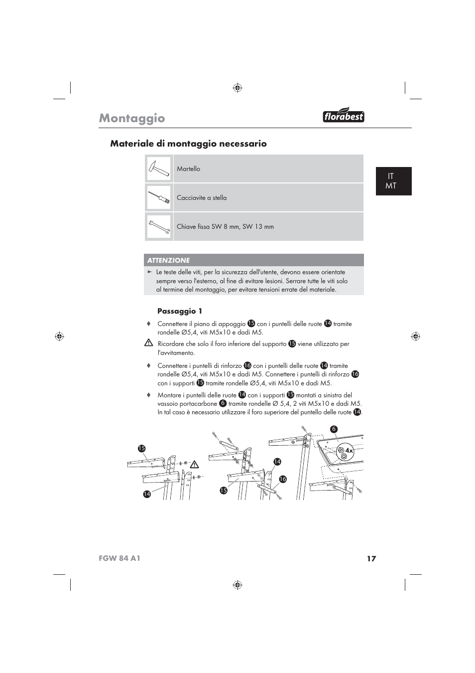 Montaggio, Materiale di montaggio necessario, It mt | Florabest FGW 84 A1 User Manual | Page 19 / 62