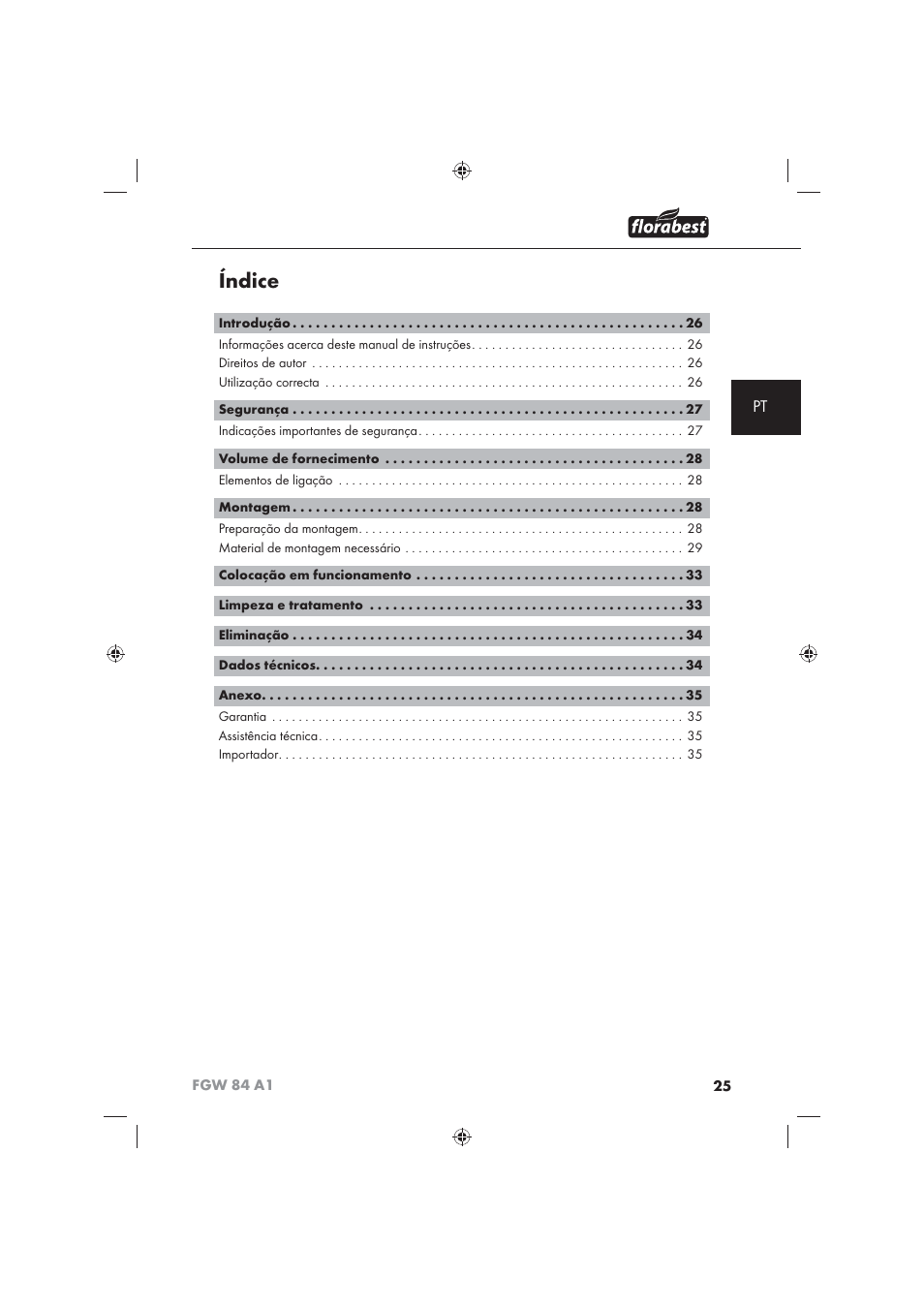 Índice | Florabest FGW 84 A1 User Manual | Page 27 / 62