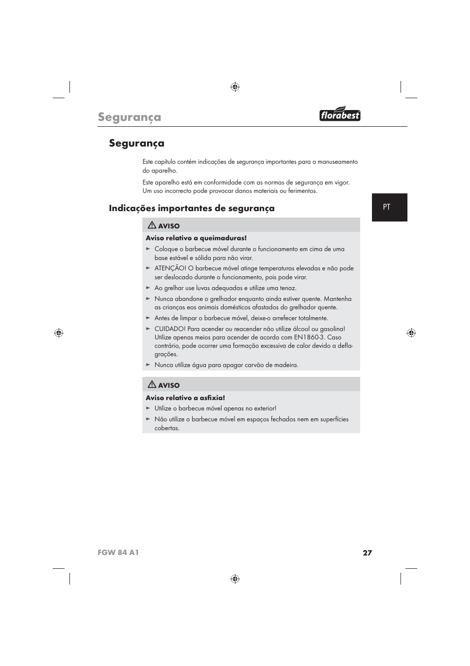 Segurança, Indicações importantes de segurança | Florabest FGW 84 A1 User Manual | Page 29 / 62