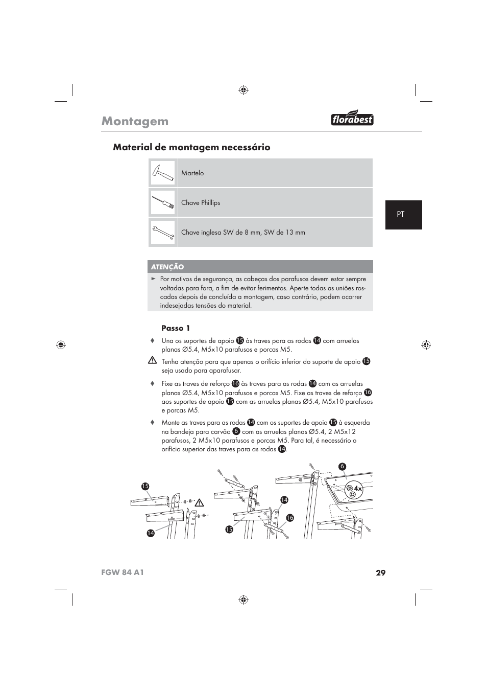 Montagem, Material de montagem necessário | Florabest FGW 84 A1 User Manual | Page 31 / 62