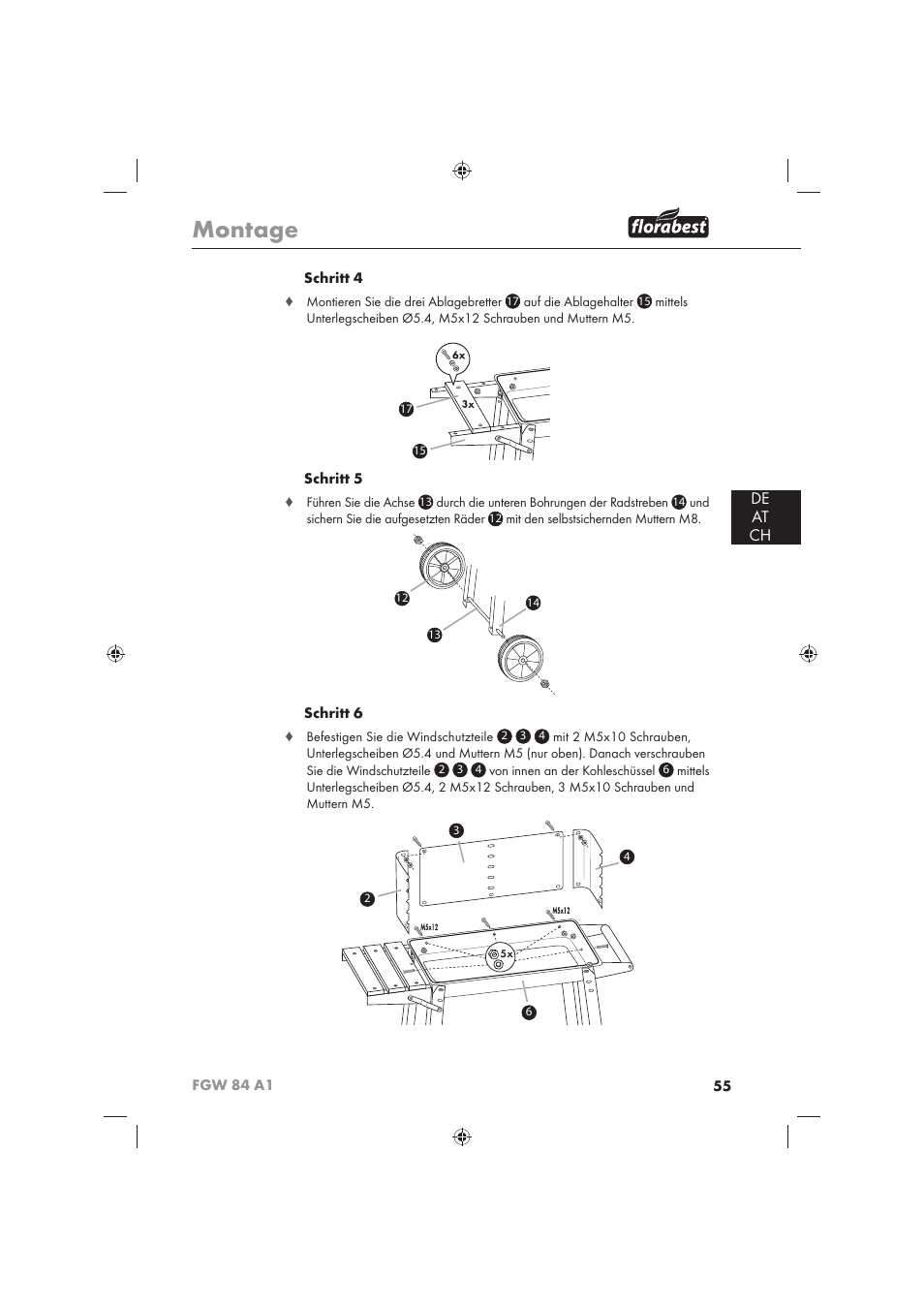 Montage, De at ch | Florabest FGW 84 A1 User Manual | Page 57 / 62