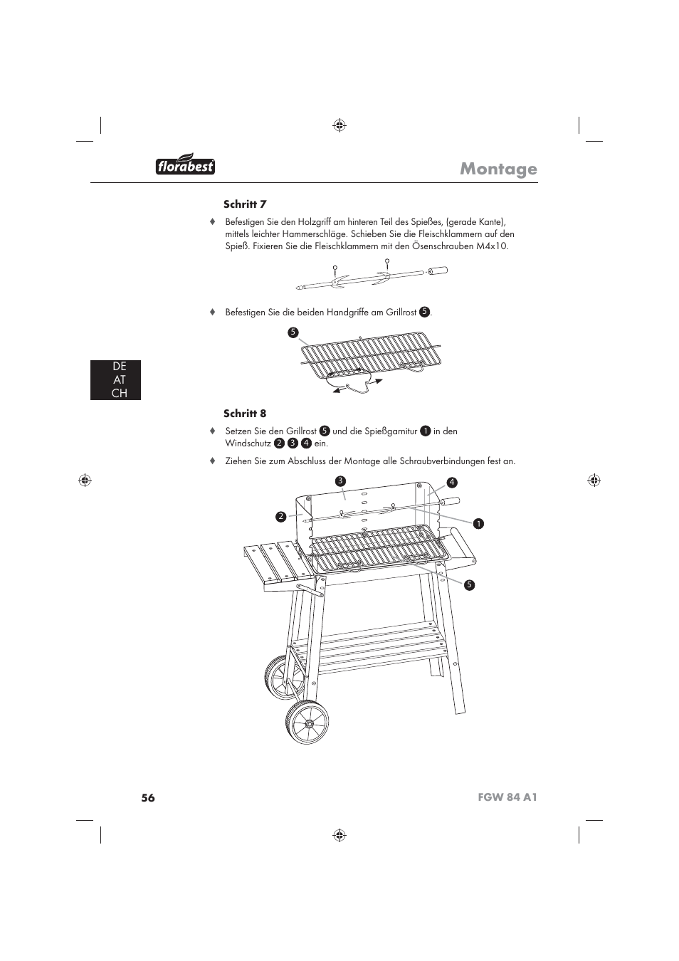 Montage, De at ch | Florabest FGW 84 A1 User Manual | Page 58 / 62