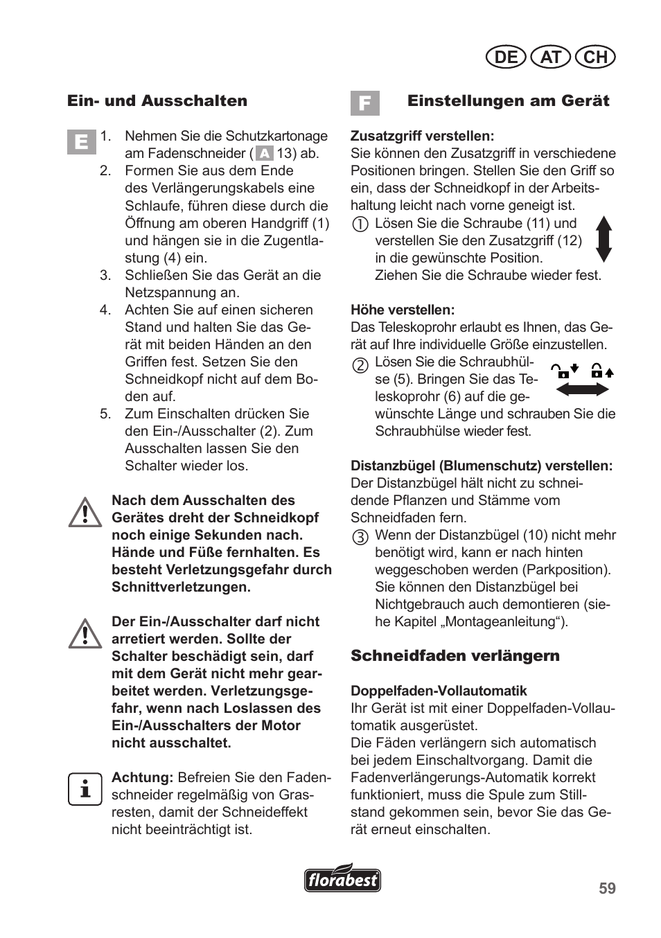 De at ch | Florabest FRT 450 A1 User Manual | Page 59 / 70