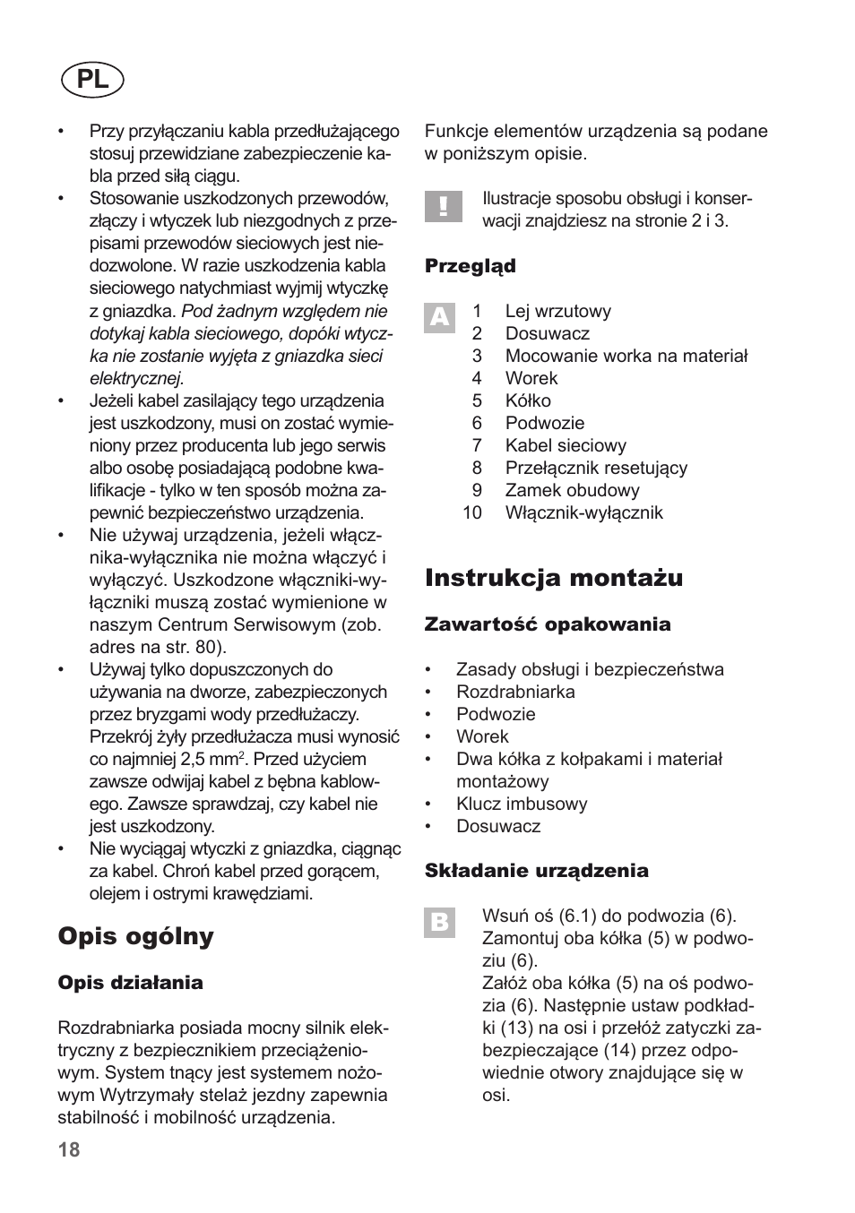 Opis ogólny, Instrukcja montażu | Florabest FMH 2400 B2 User Manual | Page 18 / 81