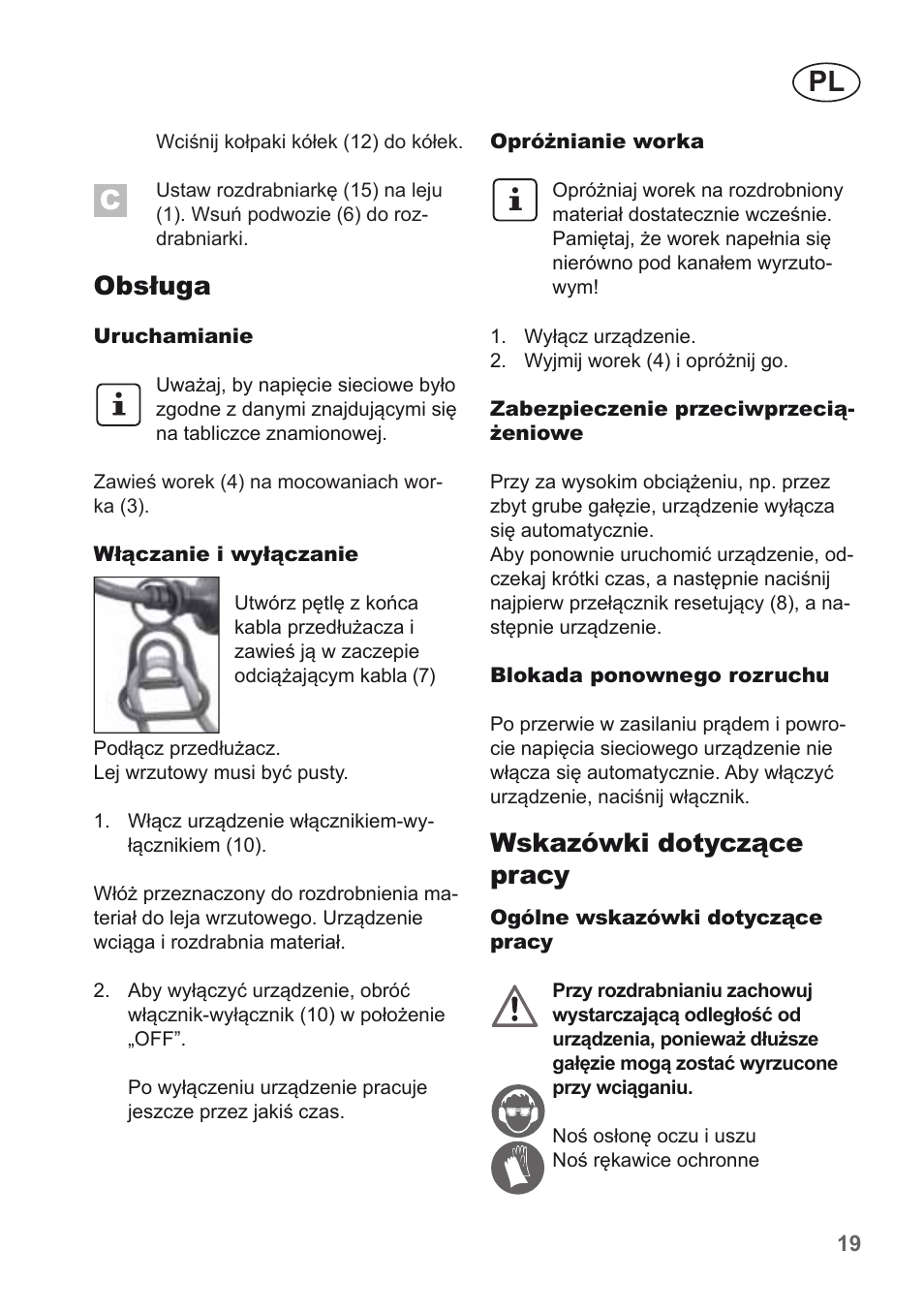 Obsługa, Wskazówki dotyczące pracy | Florabest FMH 2400 B2 User Manual | Page 19 / 81