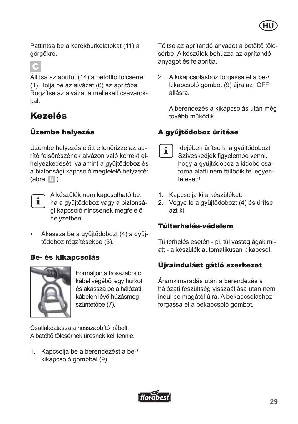 Kezelés | Florabest FMH 2400 B2 User Manual | Page 29 / 81