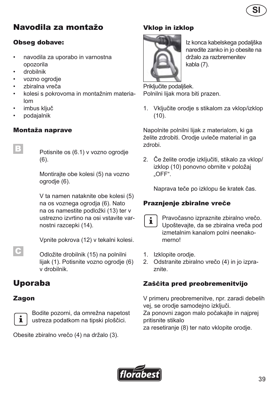Navodila za montažo, Uporaba | Florabest FMH 2400 B2 User Manual | Page 39 / 81