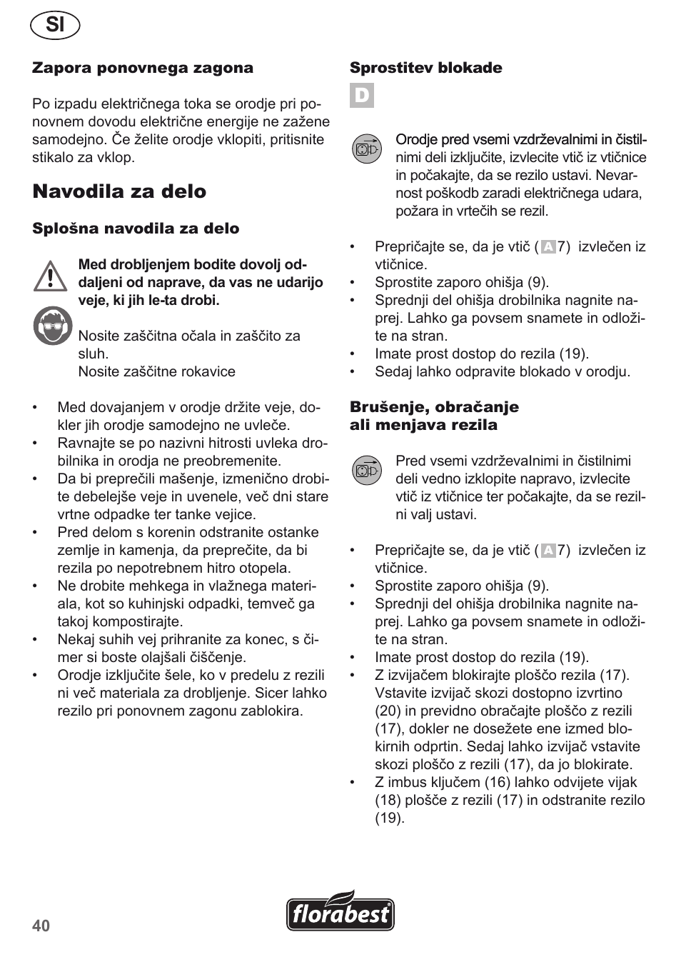 Navodila za delo | Florabest FMH 2400 B2 User Manual | Page 40 / 81