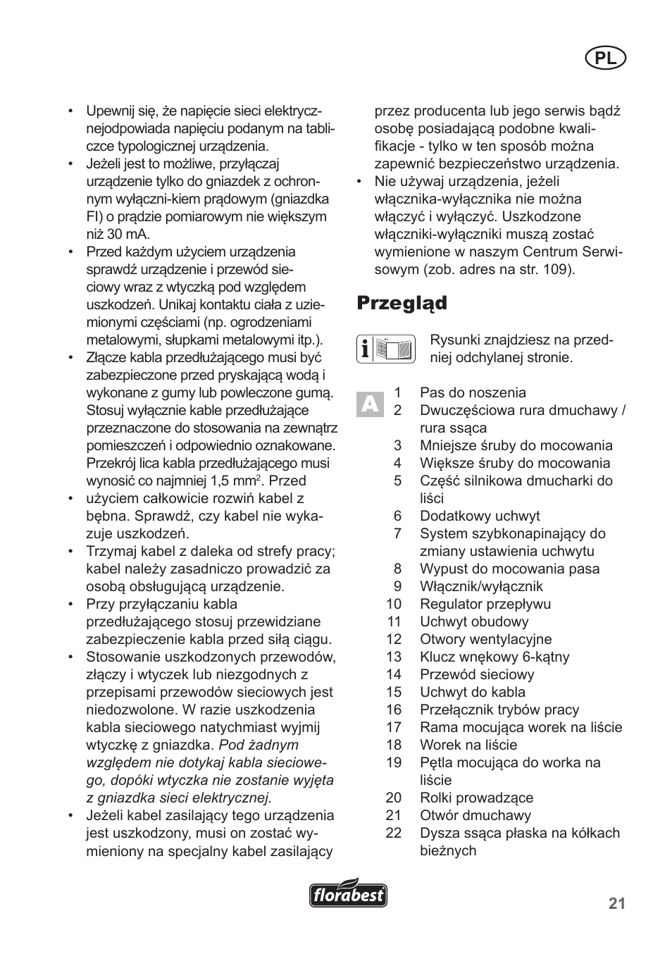 Przegląd | Florabest FLB 2500 A3 User Manual | Page 21 / 110