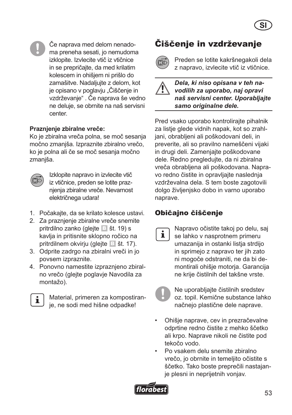 Čiščenje in vzdrževanje | Florabest FLB 2500 A3 User Manual | Page 53 / 110
