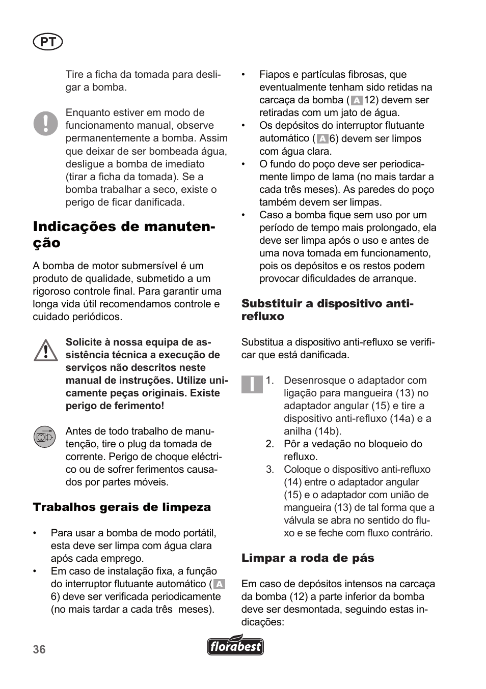 Indicações de manuten- ção | Florabest FTP 400 A1 User Manual | Page 36 / 70