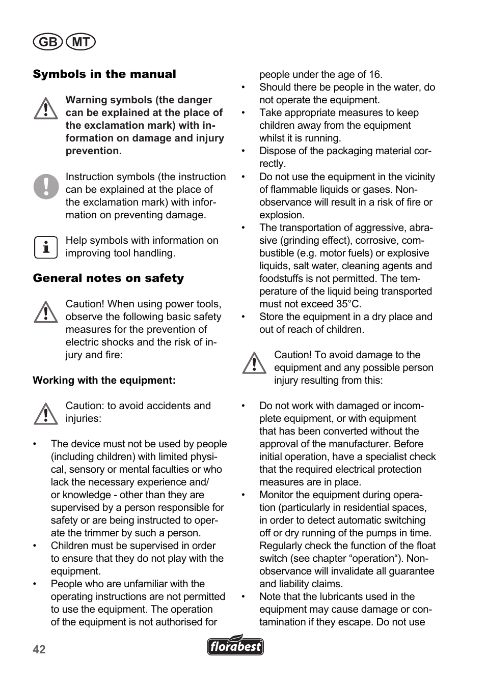 Gb mt | Florabest FTP 400 A1 User Manual | Page 42 / 70