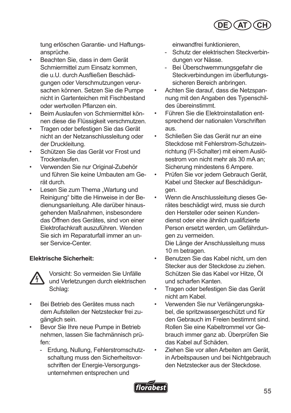 De at ch | Florabest FTP 400 A1 User Manual | Page 55 / 70