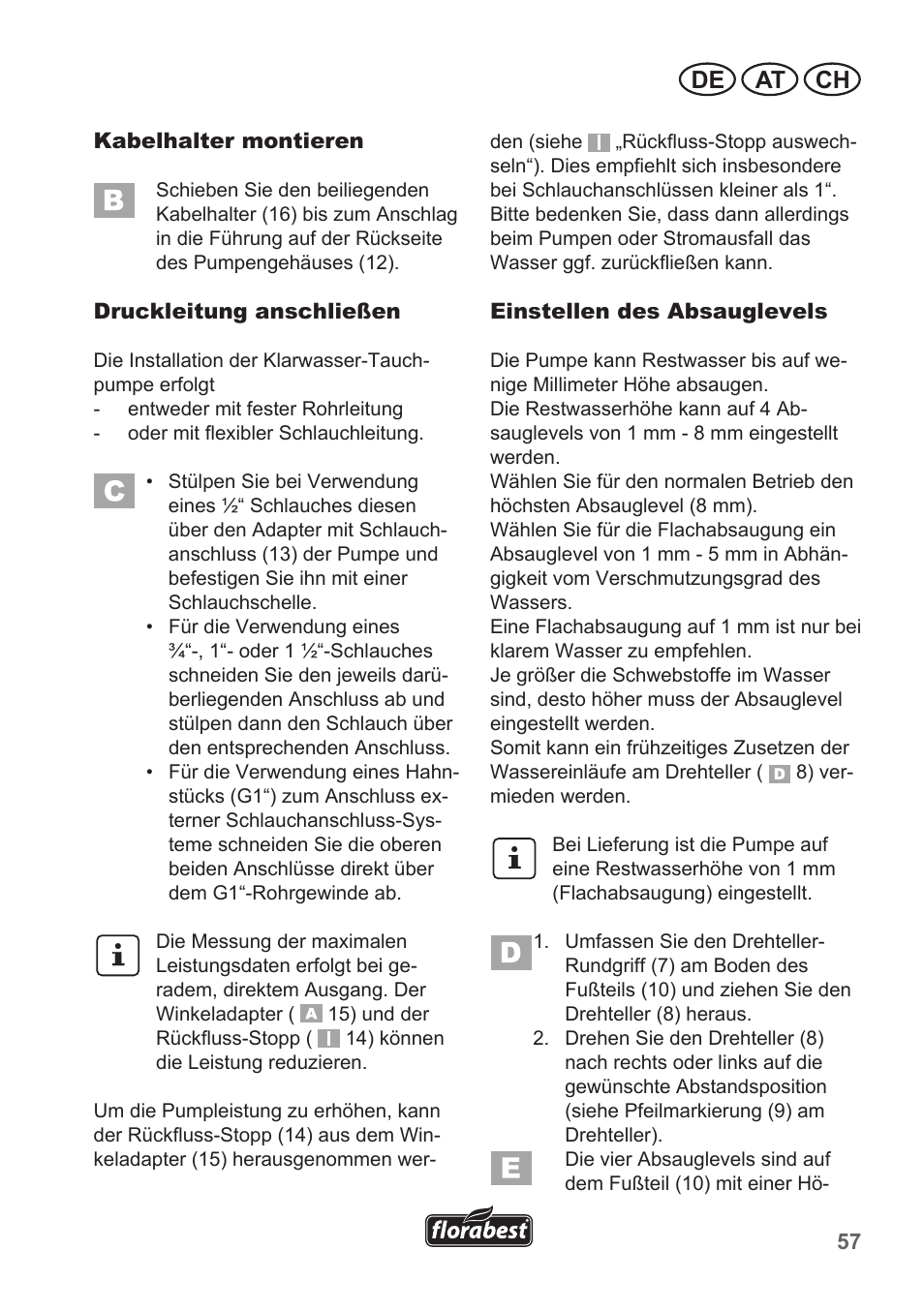 De at ch | Florabest FTP 400 A1 User Manual | Page 57 / 70