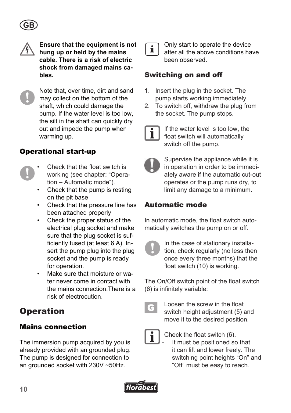 Operation | Florabest FTP 400 A1 User Manual | Page 10 / 94