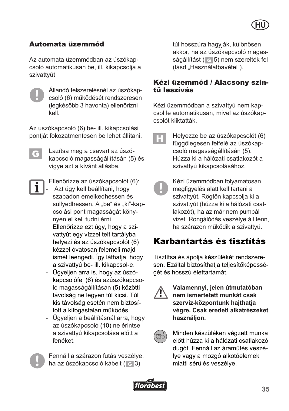 Karbantartás és tisztítás | Florabest FTP 400 A1 User Manual | Page 35 / 94