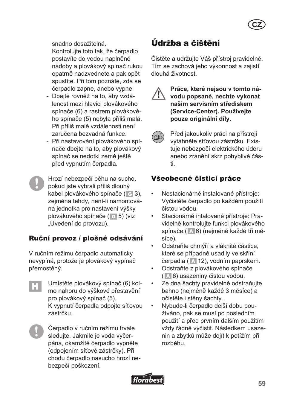 Údržba a čištění | Florabest FTP 400 A1 User Manual | Page 59 / 94