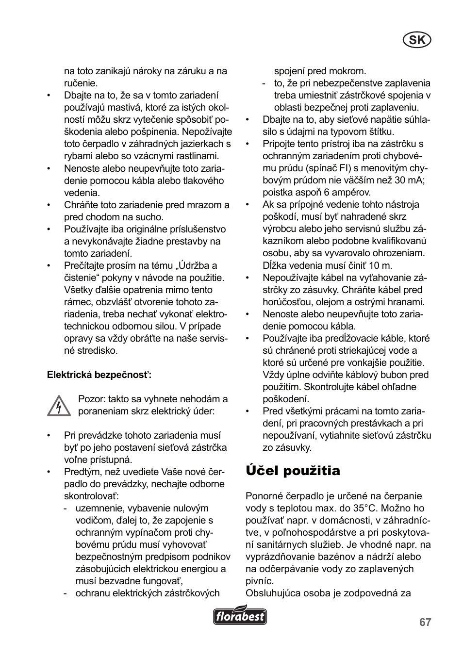 Účel použitia | Florabest FTP 400 A1 User Manual | Page 67 / 94