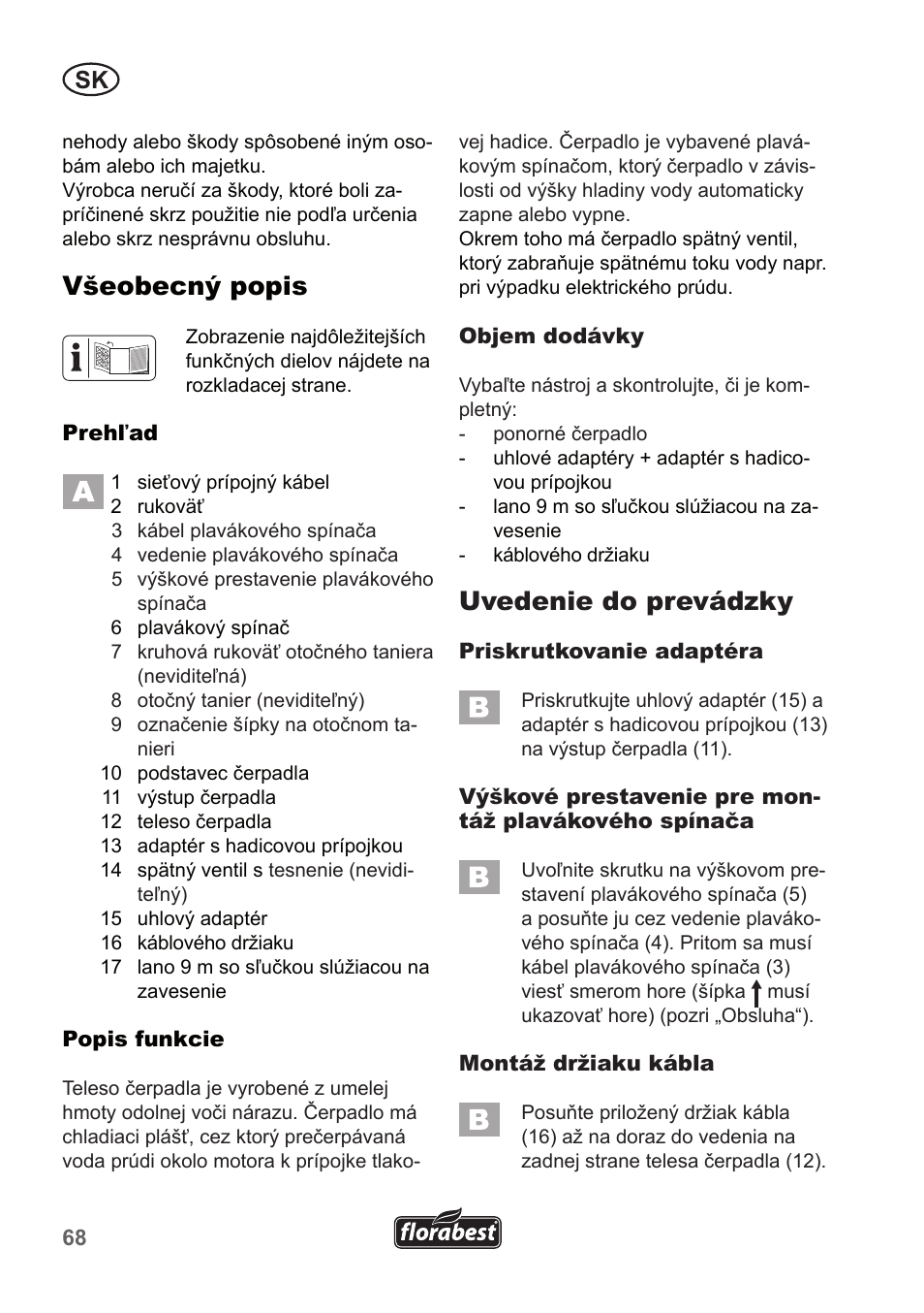Všeobecný popis, Uvedenie do prevádzky | Florabest FTP 400 A1 User Manual | Page 68 / 94