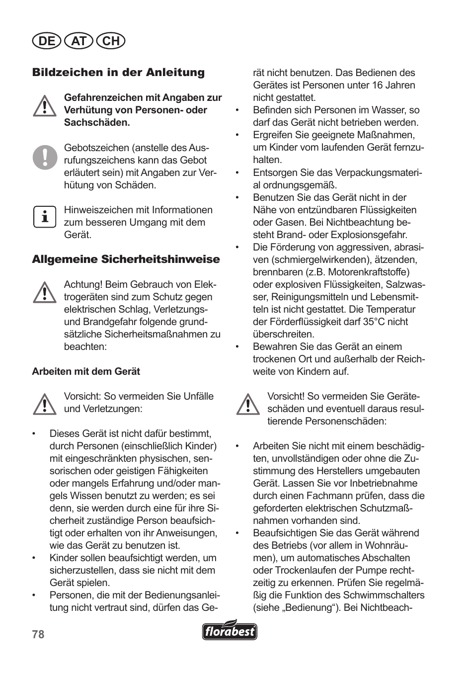 De at ch | Florabest FTP 400 A1 User Manual | Page 78 / 94