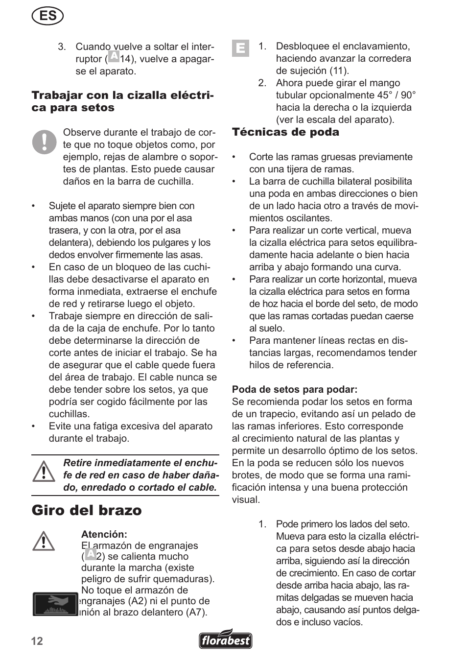 Giro del brazo | Florabest FHL 900 A1 User Manual | Page 12 / 70