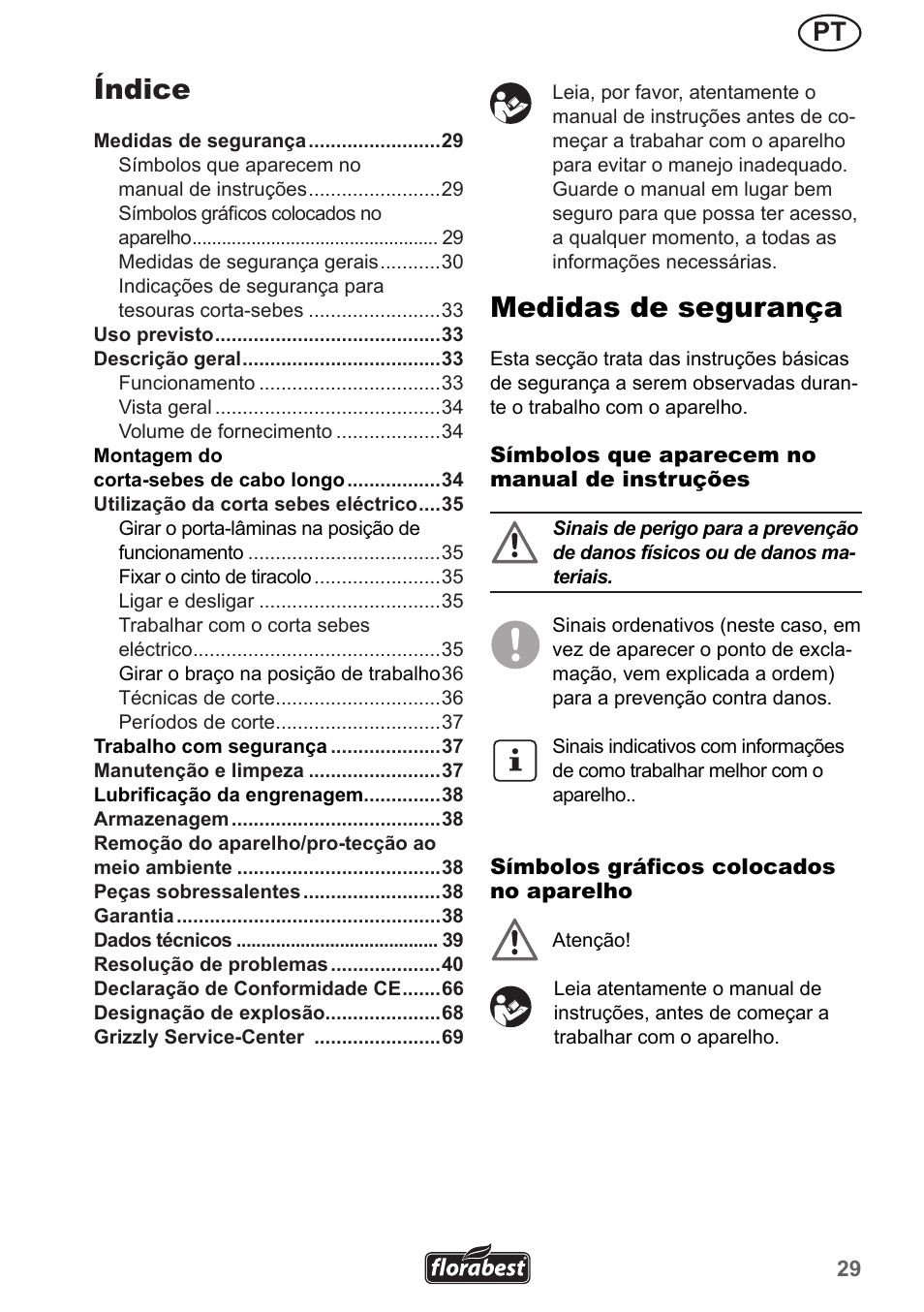 Medidas de segurança, Índice | Florabest FHL 900 A1 User Manual | Page 29 / 70