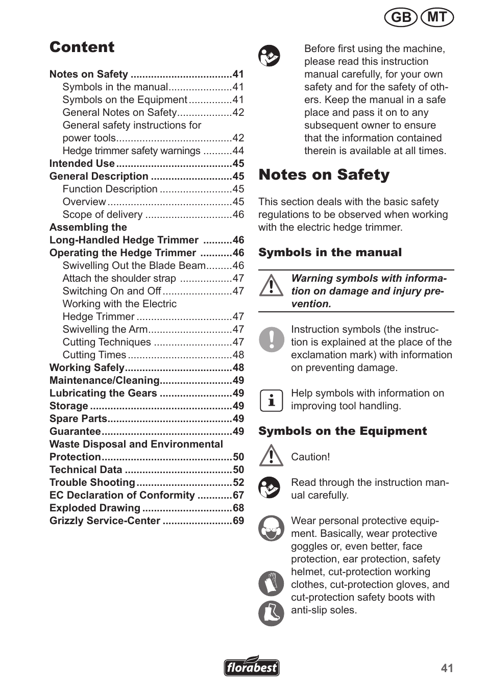 Content, Mt gb | Florabest FHL 900 A1 User Manual | Page 41 / 70