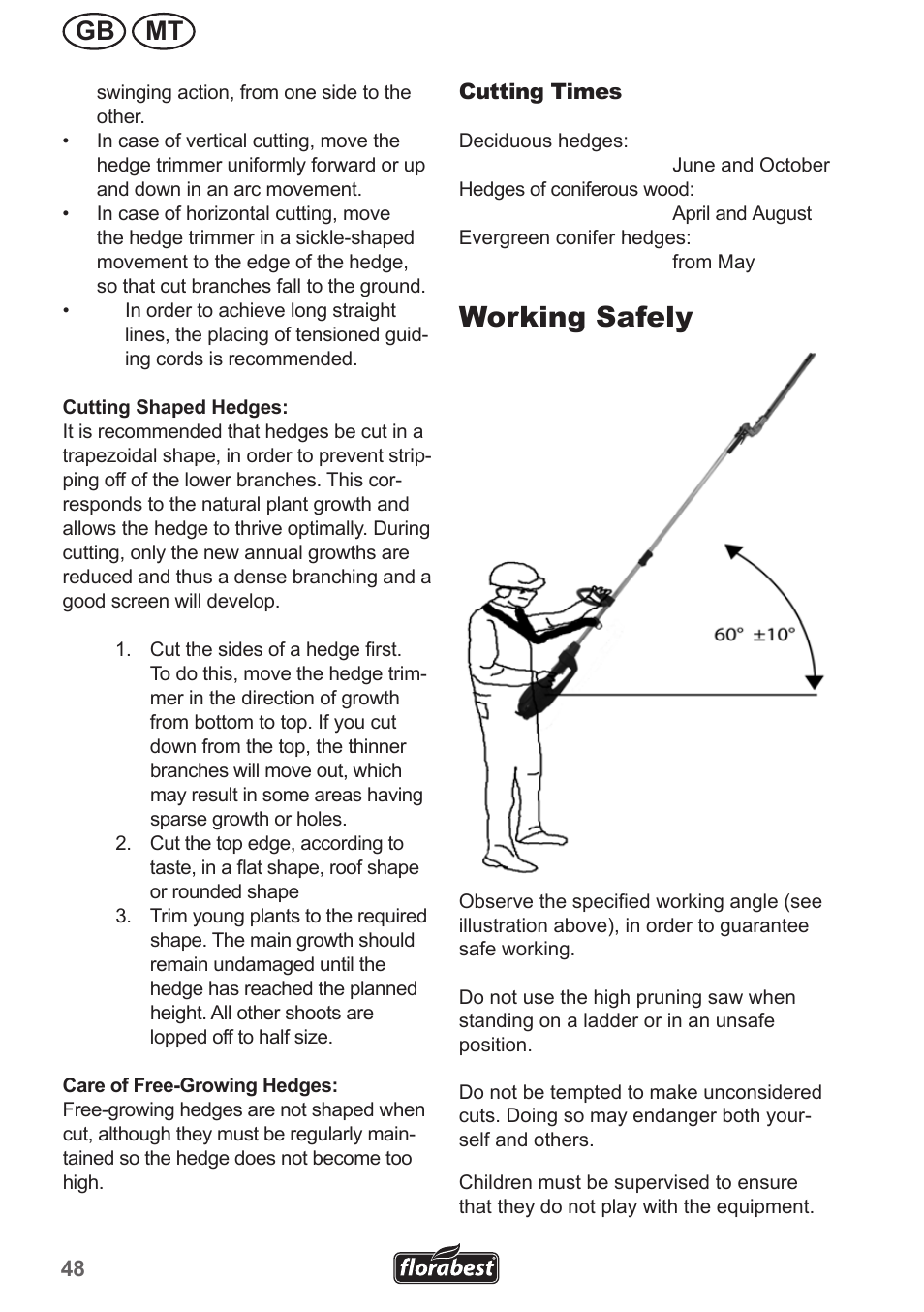 Working safely, Gb mt | Florabest FHL 900 A1 User Manual | Page 48 / 70