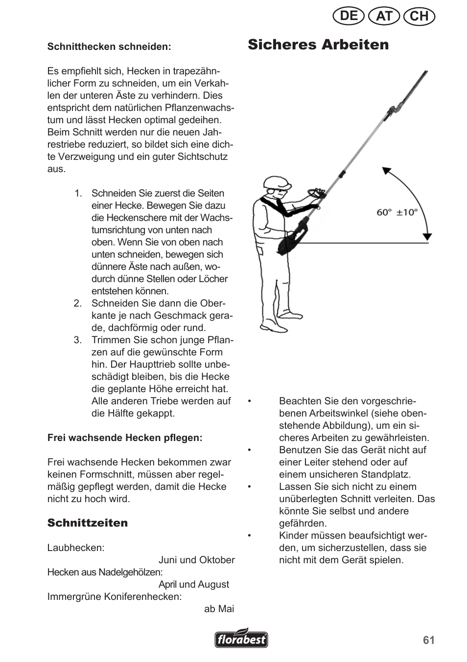 Sicheres arbeiten, Ch at de | Florabest FHL 900 A1 User Manual | Page 61 / 70