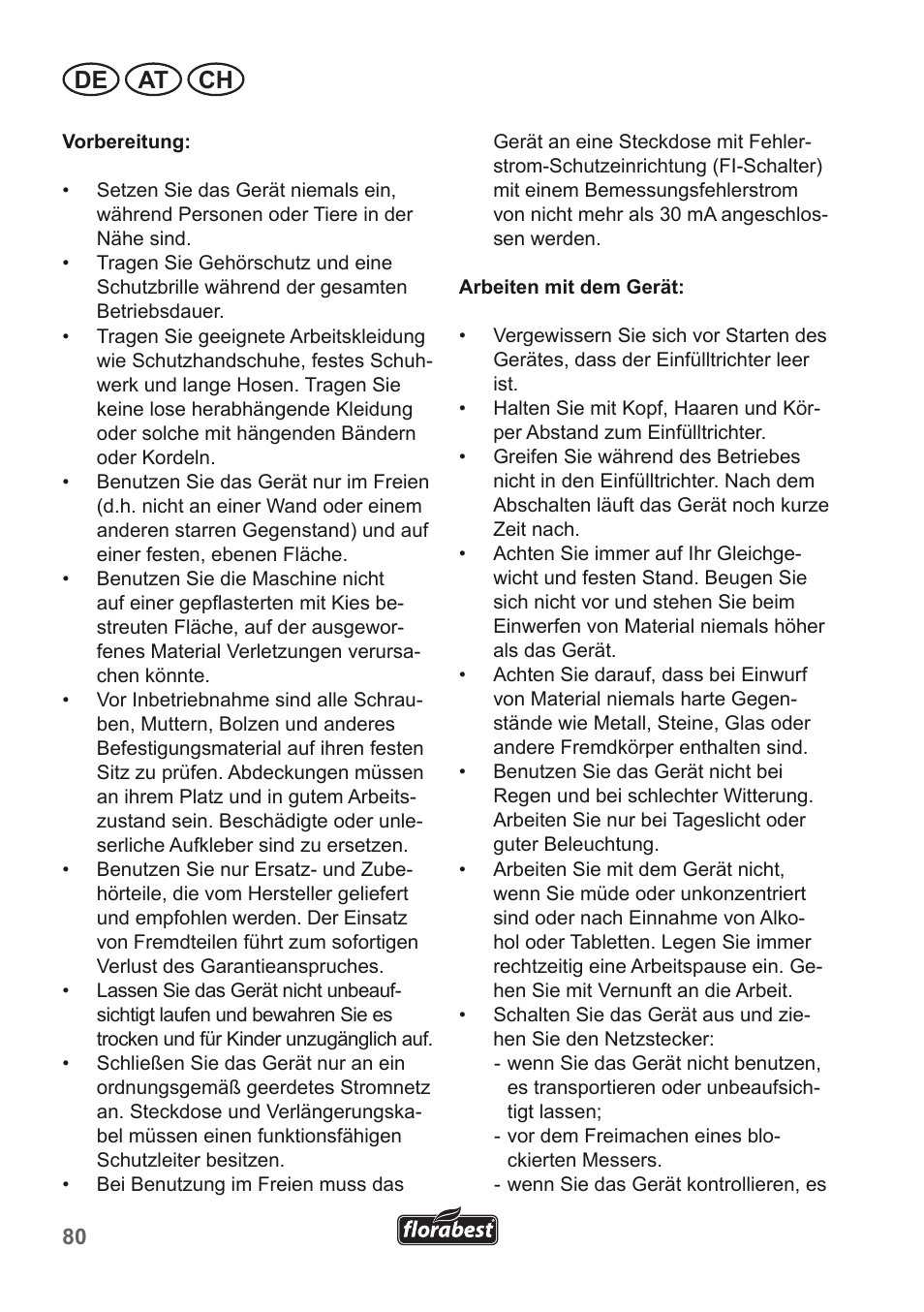 De at ch | Florabest FLH 2500 A1 User Manual | Page 80 / 94