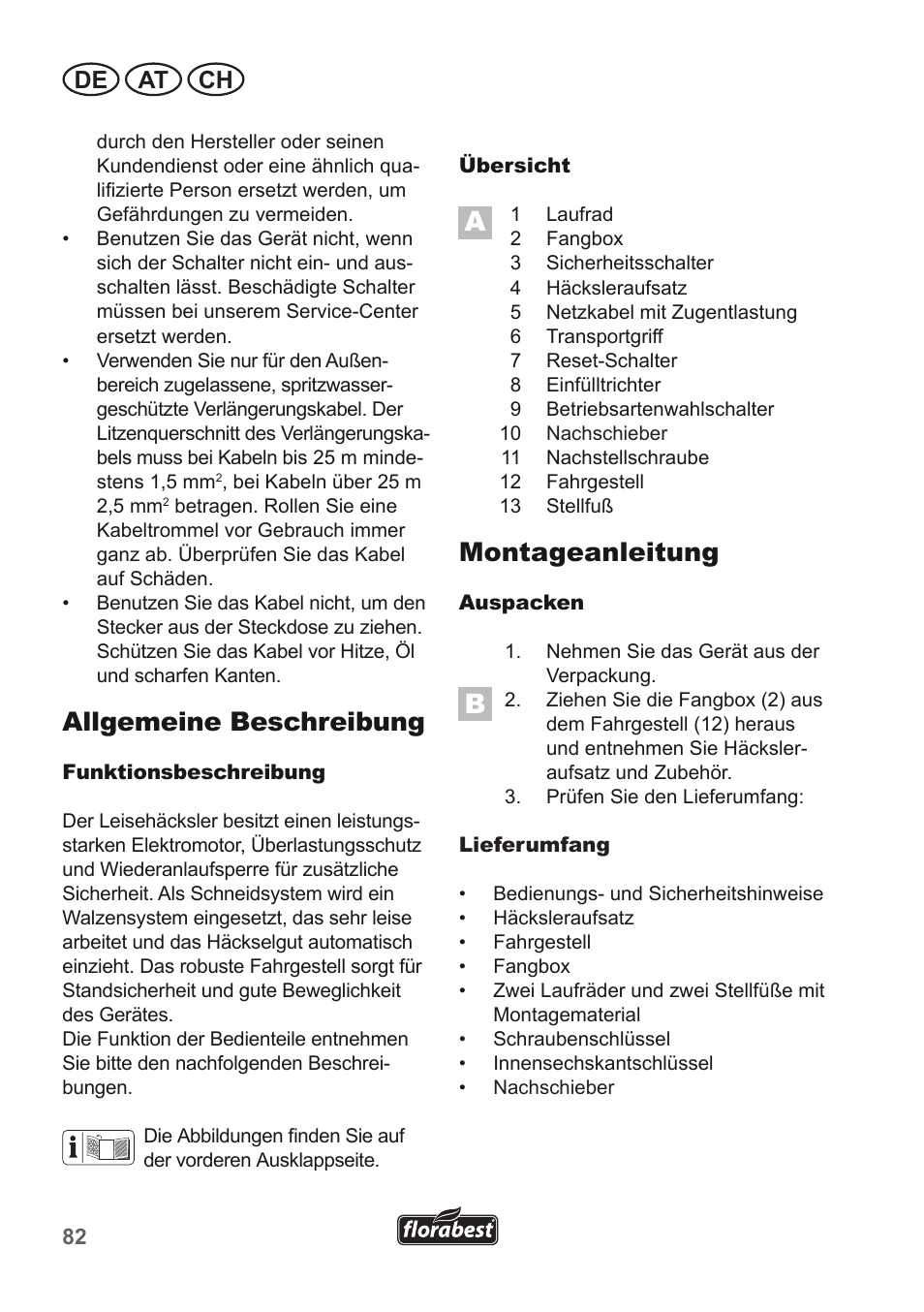 Allgemeine beschreibung, Montageanleitung, De at ch | Florabest FLH 2500 A1 User Manual | Page 82 / 94