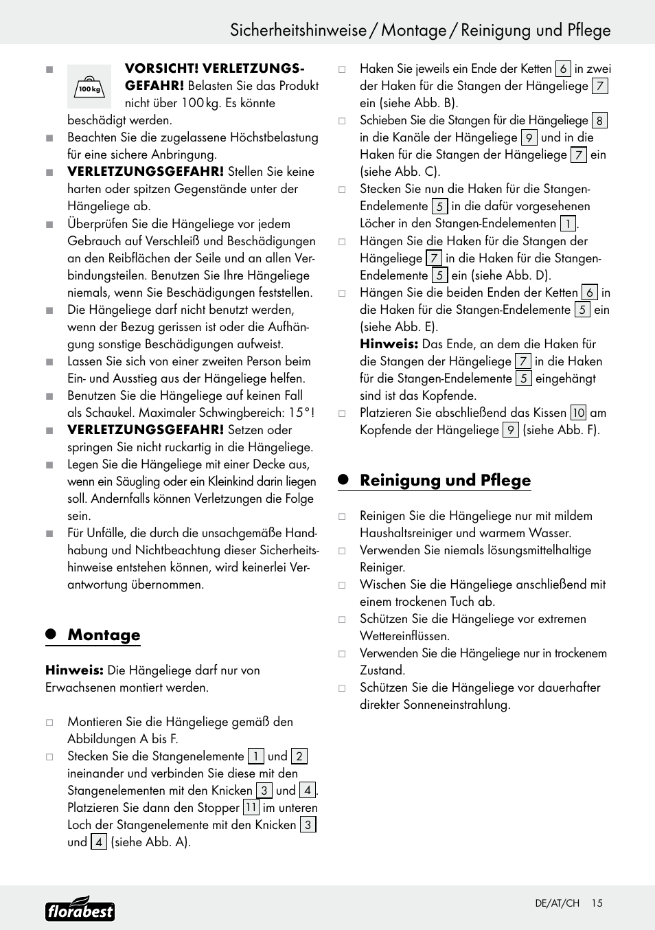 Montage, Reinigung und pflege | Florabest Z30700 User Manual | Page 15 / 19