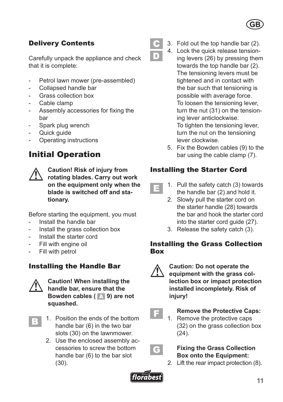 Initial operation | Florabest FBM 135 A1 User Manual | Page 11 / 132
