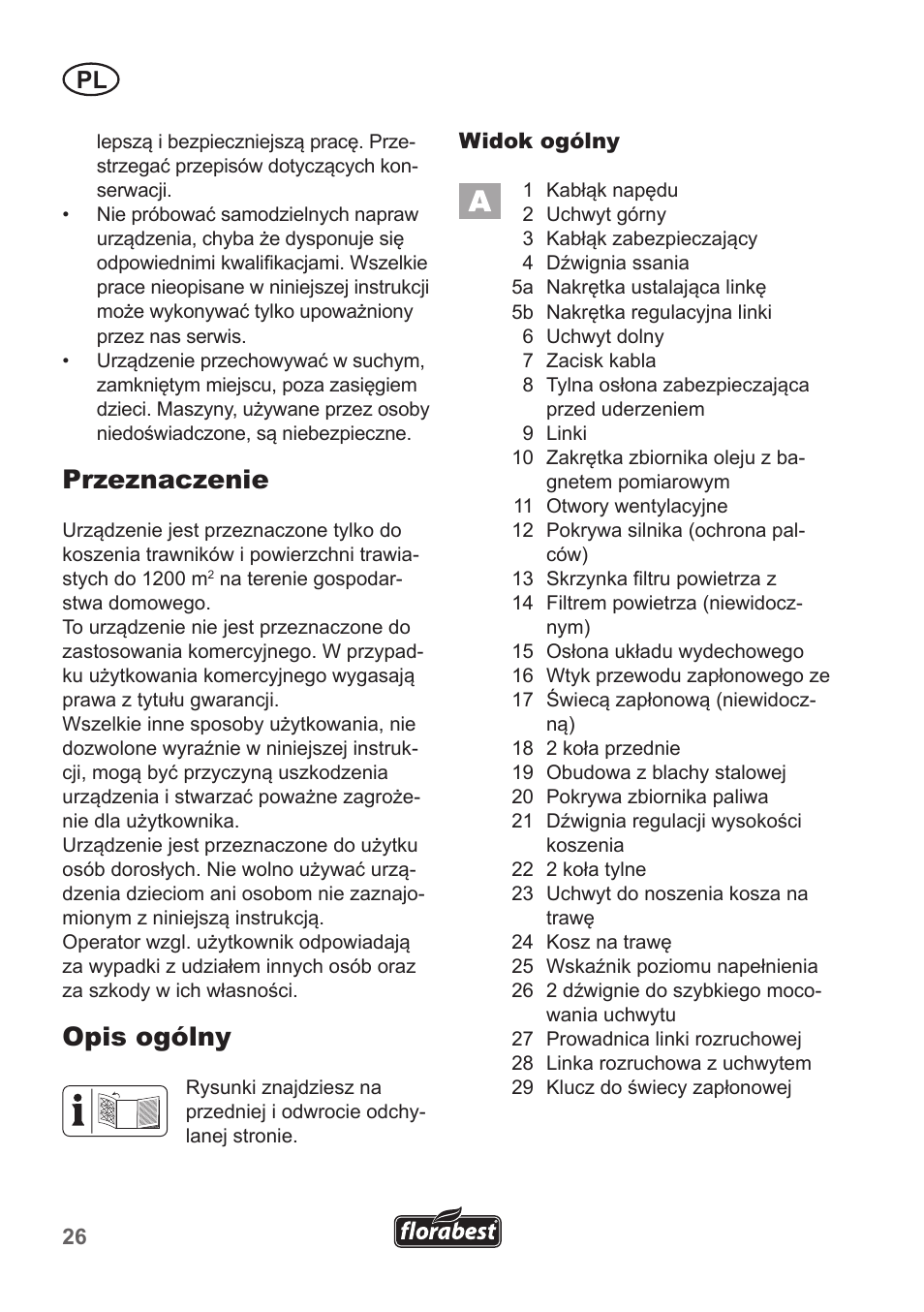Przeznaczenie, Opis ogólny | Florabest FBM 135 A1 User Manual | Page 26 / 132