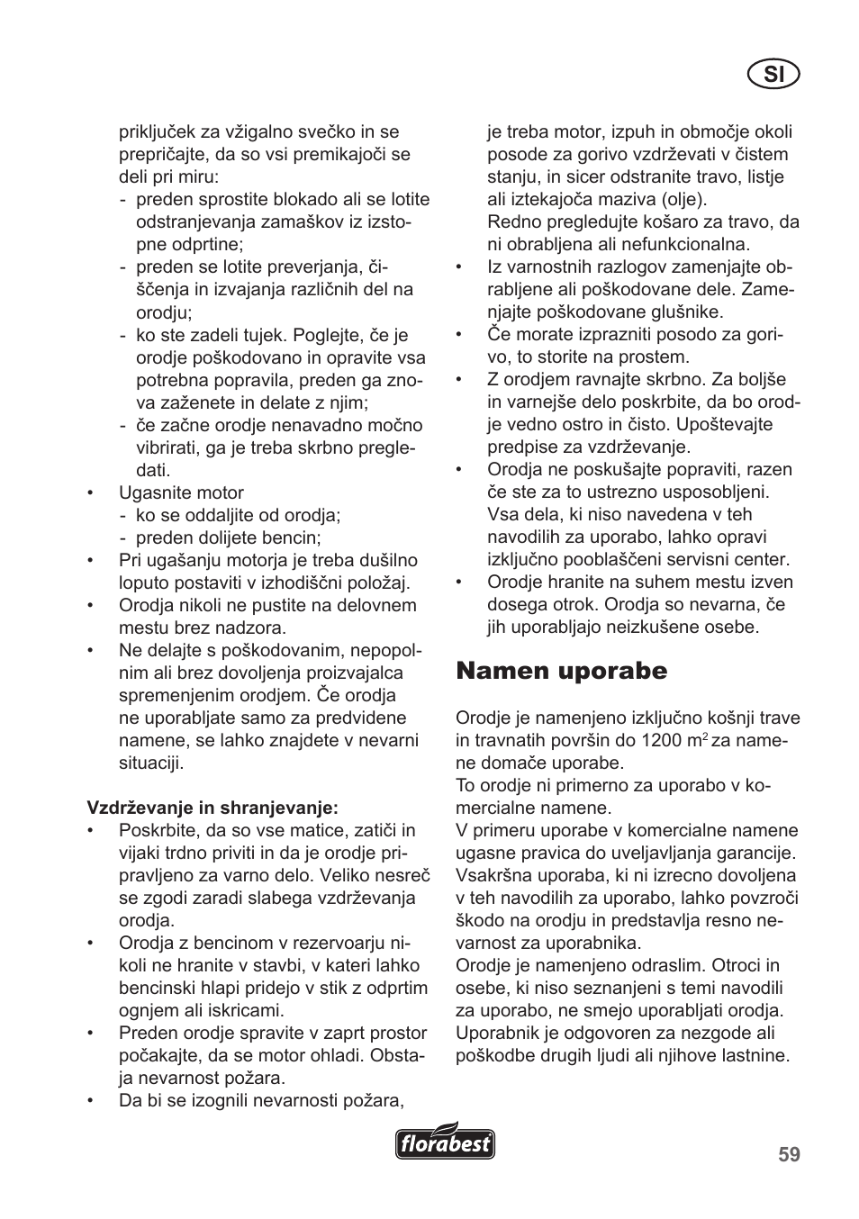 Namen uporabe | Florabest FBM 135 A1 User Manual | Page 59 / 132