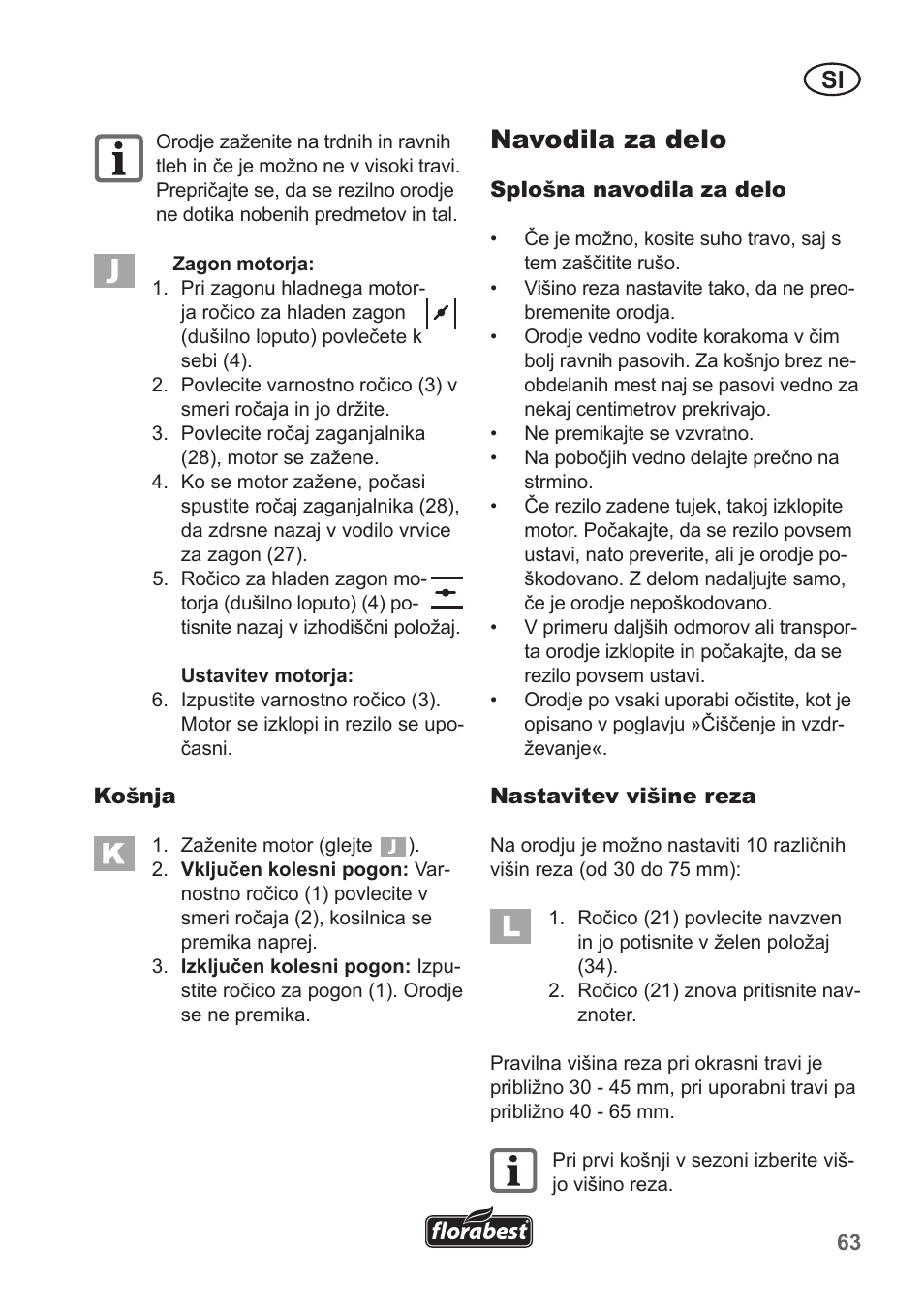 Navodila za delo | Florabest FBM 135 A1 User Manual | Page 63 / 132