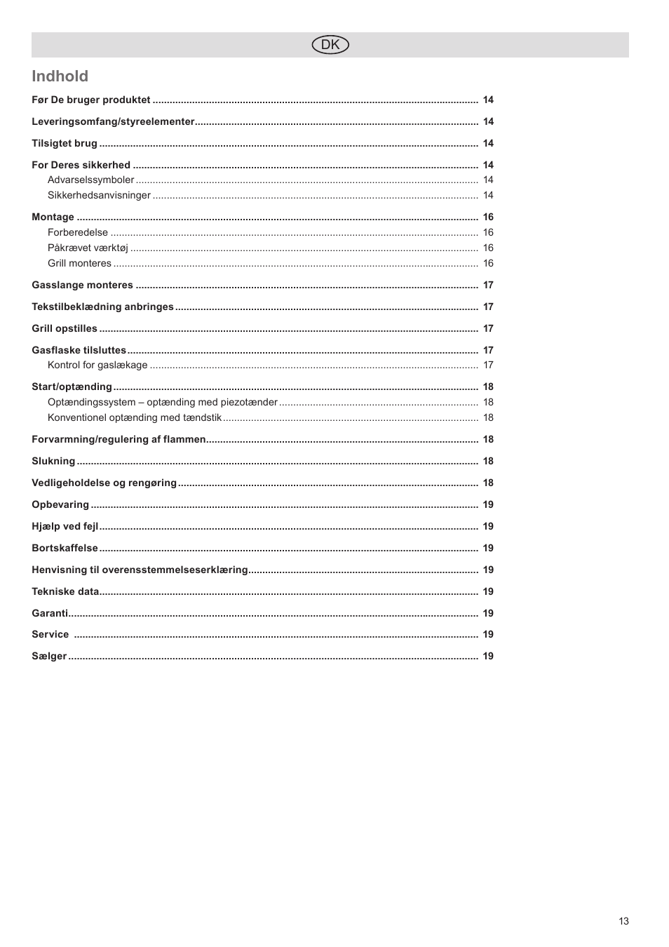 Indhold | Florabest FGG 5.5 A1 User Manual | Page 13 / 76