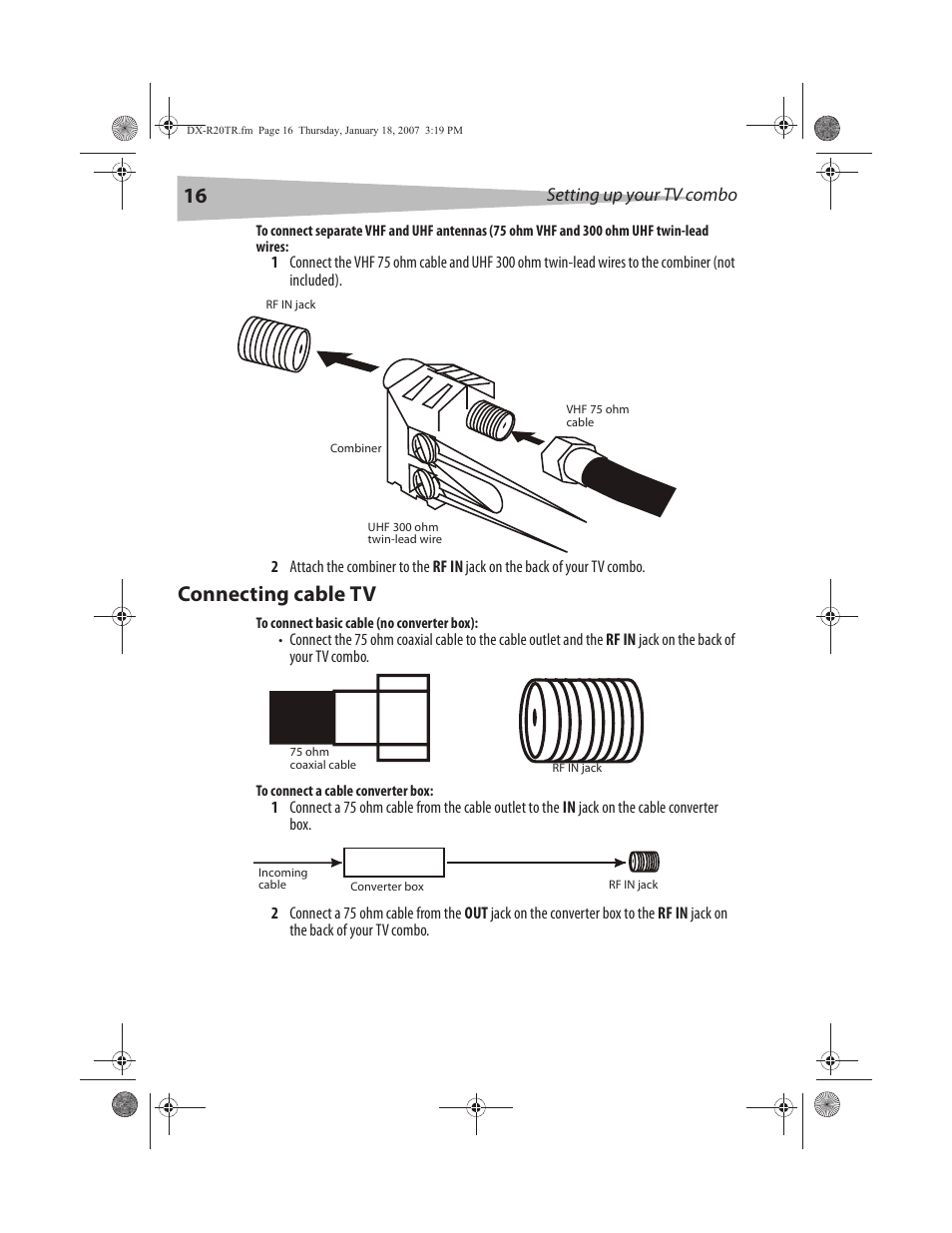 Connecting cable tv | Dynex DX-R20TR User Manual | Page 17 / 67