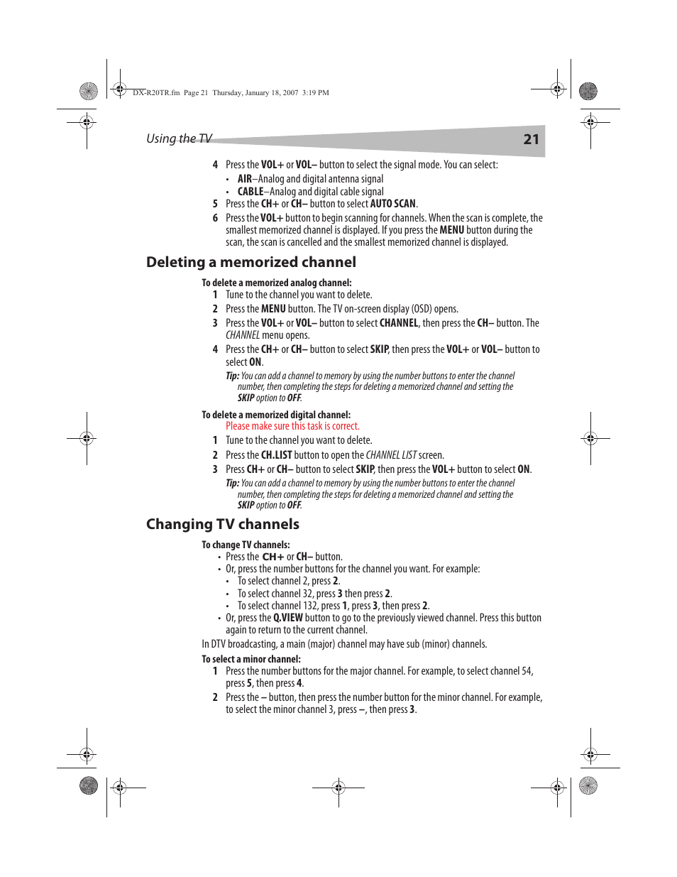 Changing tv channels | Dynex DX-R20TR User Manual | Page 22 / 67