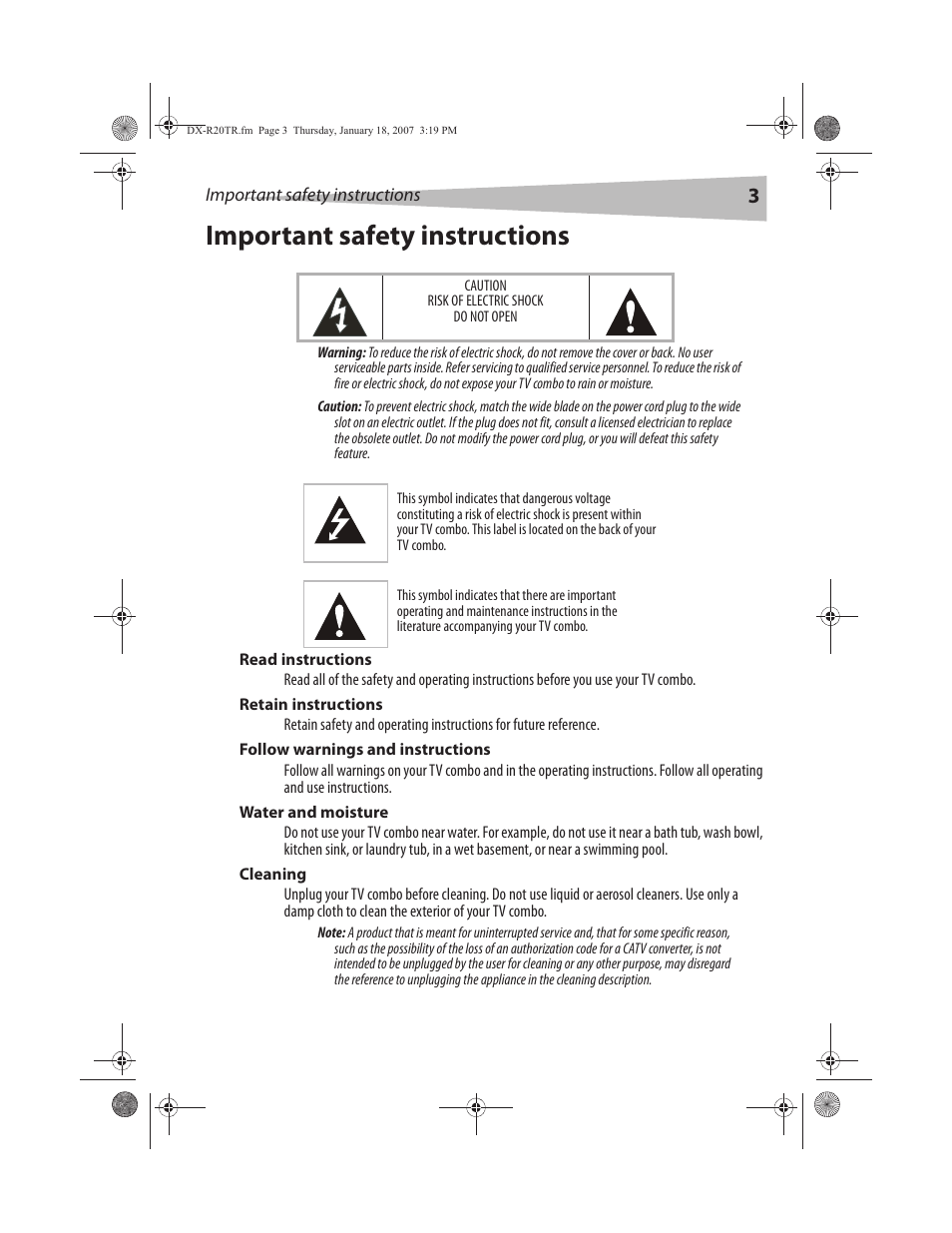 Important safety instructions | Dynex DX-R20TR User Manual | Page 4 / 67