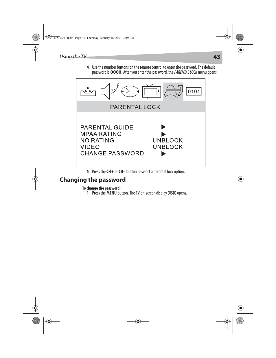 Changing the password | Dynex DX-R20TR User Manual | Page 44 / 67